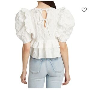 Moon River White Textured Ruffle Blouse